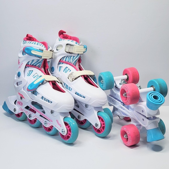 Roller Derby Other - Roller Derby Falcon GTX Girls Adjustable 3-6 White Pink Inline Quad Skates Combo